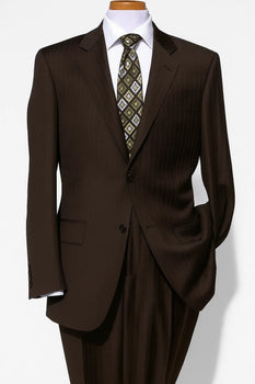 Men's Two Button Brown Pinstripe Cheap Priced Business Suits Clearance Sale