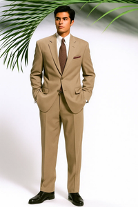 Men's Two Button Slim Cut Fitted Light Tan ~ Beige Cheap Priced Business Suits Clearance Sale