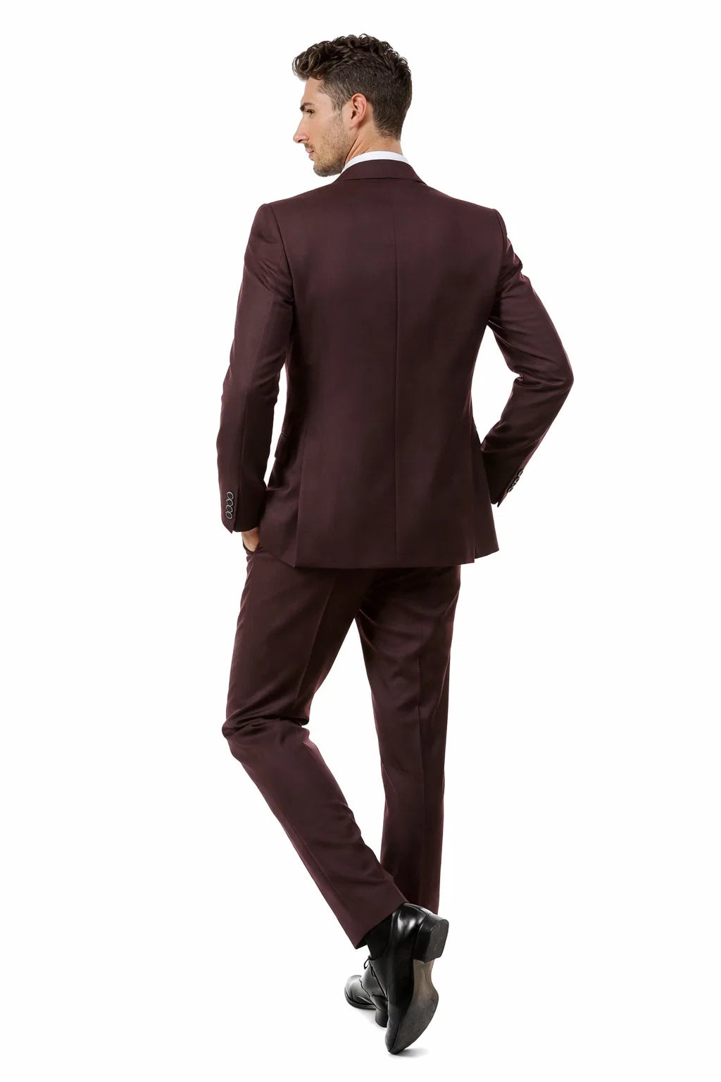 Men’s Two Button Vested Vintage Style Tweed Wedding Suit – Burgundy Modern Fit