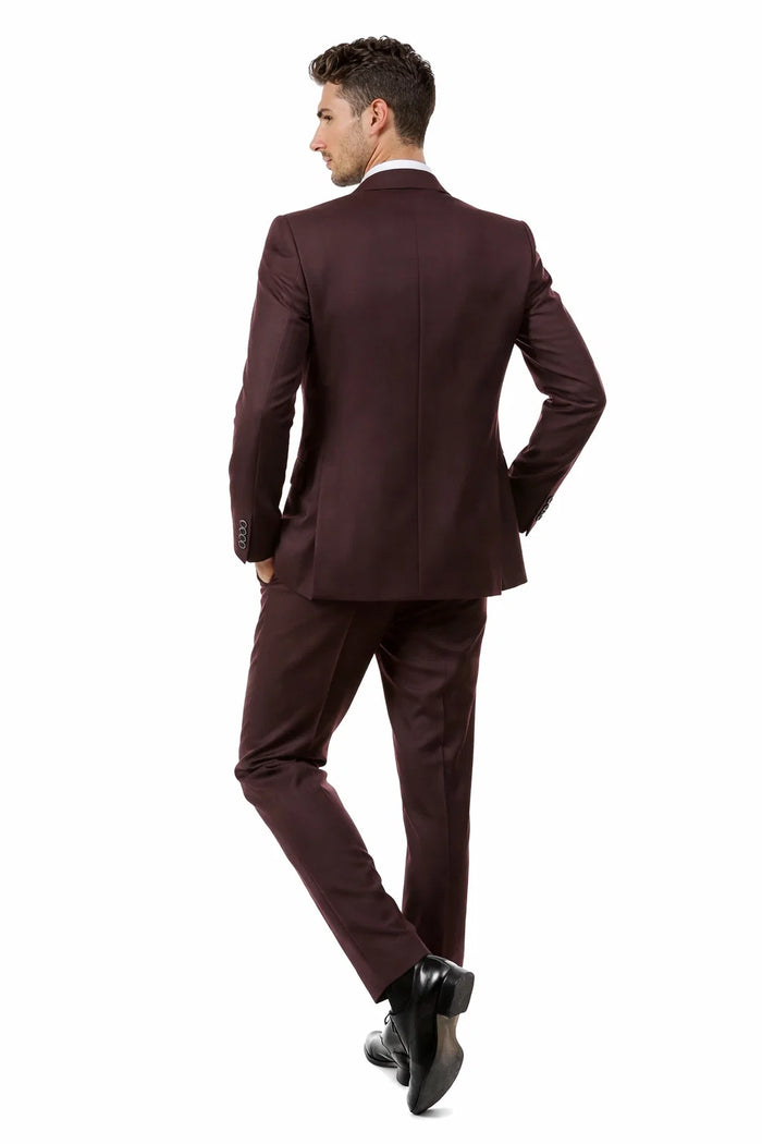 Men’s Two Button Vested Vintage Style Tweed Wedding Suit – Burgundy Modern Fit
