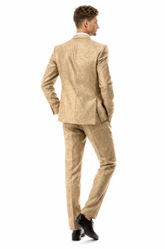 Men’s Two Button Vested Vintage Style Tweed Wedding Suit in Beige