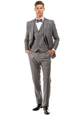 Men’s Two Button Vested Vintage Style Tweed Wedding Suit in Grey – Classic 3 Piece Formal Suit
