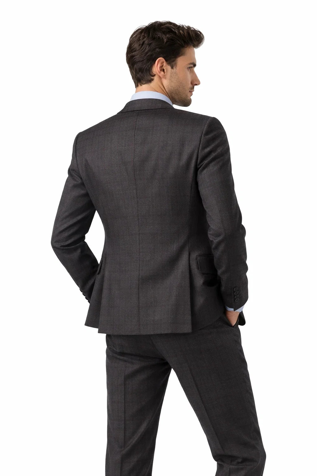 Men’s Two Button Vintage Style Slim Fit Vested Plaid Black Suit 
