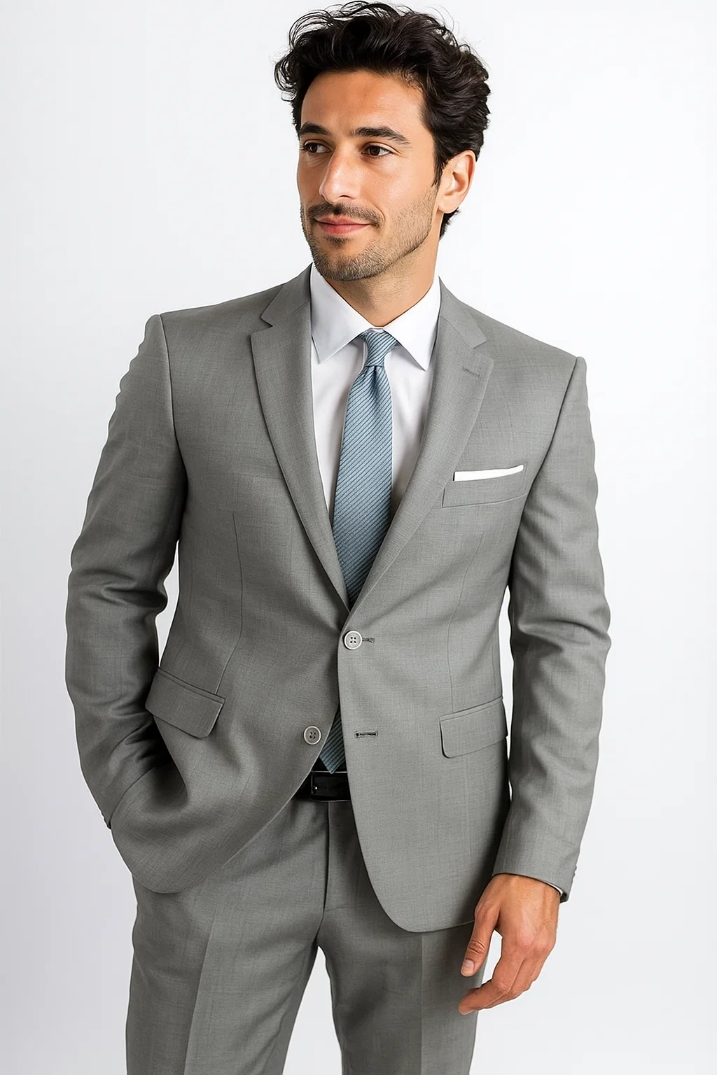 Men's Two Buttons Silver Grey Cheap Priced Business Suits Clearance Sale - Image 2