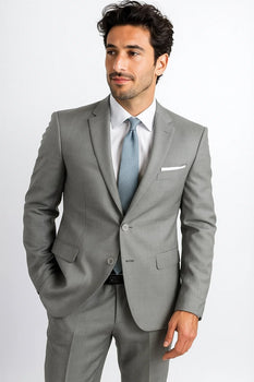Men's Two Buttons Silver Grey Cheap Priced Business Suits Clearance Sale - Image 2