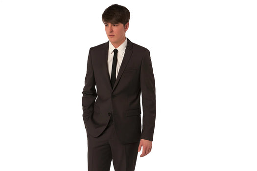 Men's Ultra Slim Cut Black Cheap Priced Business Suits Clearance Sale In 2-Button Style + Free Shirt & Tie Package Combo ~ Combination Deal