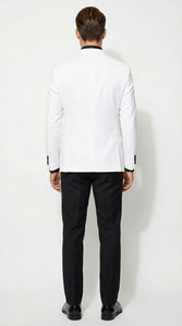 Men’s White Double Breasted Blazer Tuxedo Dinner Jacket with Black Satin Lapel