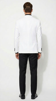Men’s White Double Breasted Blazer Tuxedo Dinner Jacket with Black Satin Lapel
