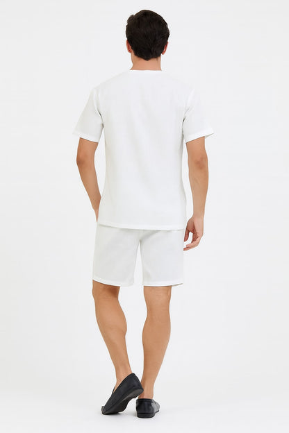 Men’s White Embroidered Short Set – Casual Summer Outfit With Walking Suit Plus Matching Pants