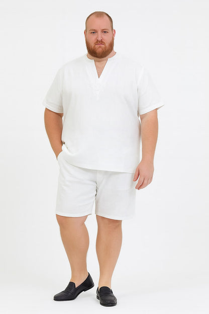 Men’s White Embroidered Short Set – Casual Summer Outfit With Walking Suit Plus Matching Pants