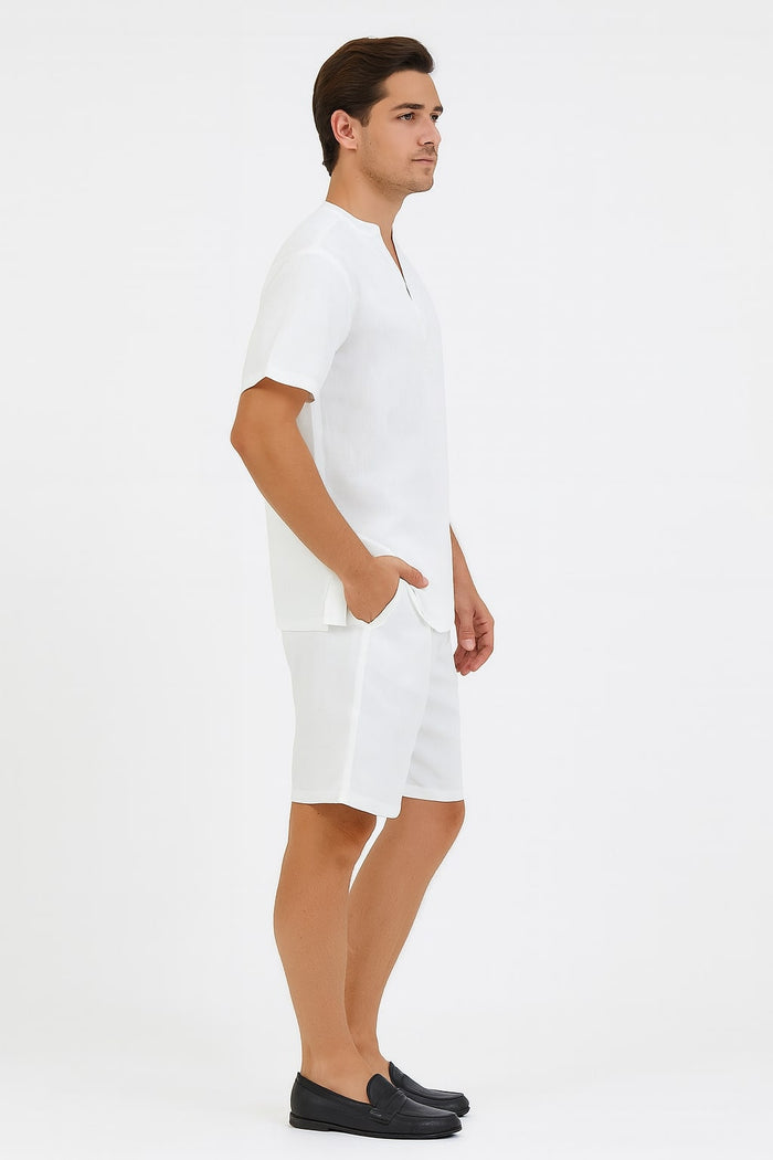 Men’s White Embroidered Short Set – Casual Summer Outfit With Walking Suit Plus Matching Pants