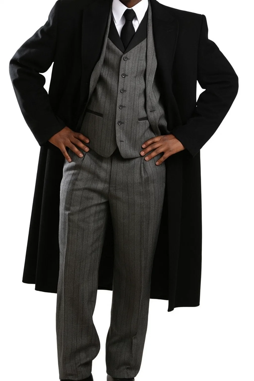 Men's Wool Classic Full Length  Fashion Top Coat Black