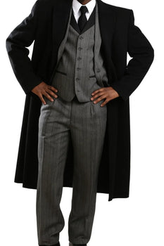 Men's Wool Classic Full Length  Fashion Top Coat Black