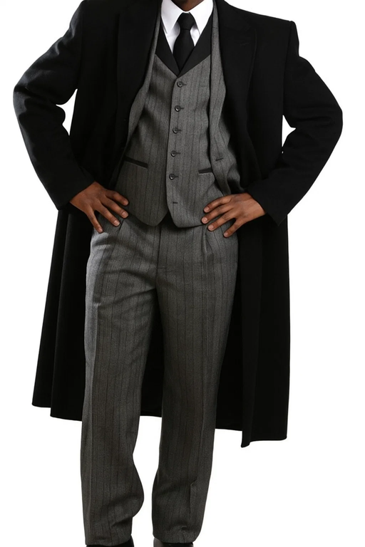 Men's Wool Classic Full Length  Fashion Top Coat Black