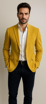 Men's Yellow Four Button Cuffs  Cheap Priced Designer Fashion Dress Casual Blazer On Sale Blazer - Image 2