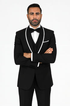Men's Trimmed Shawl Lapel Blazer Dinner Jacket Black Vested Sport Coat - Image 7