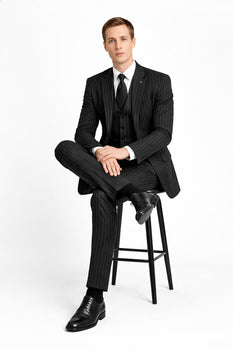 3 Piece Gangster Stripe Mars Vested Fashion Suit Black - Image 4