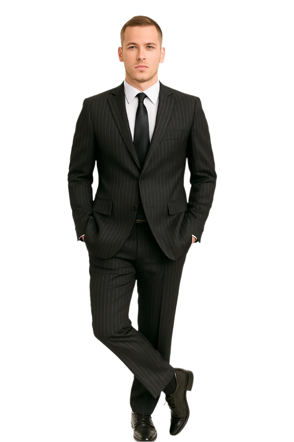 Dark Navy Wide Pinstripe 2 Button Men's Suit - Dark Blue Suit - Image 2
