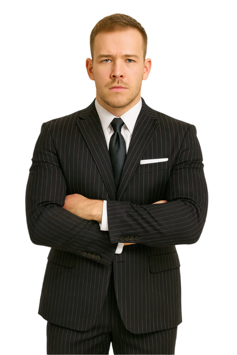 Dark Navy Wide Pinstripe 2 Button Men's Suit - Dark Blue Suit
