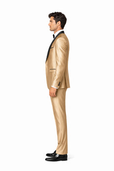 Champagne Shiny Tuxedo Vested Suit - Sateen Sharkskin Fabric Groom Suit - Image 2