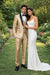 Champagne Shiny Tuxedo Vested Suit - Sateen Sharkskin Fabric Groom Suit