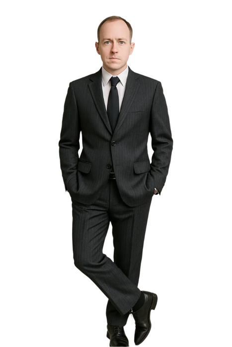 Dark Navy Wide Pinstripe 2 Button Men's Suit - Dark Blue Suit