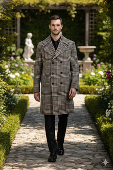 Men's Houndstooth Six Button Front Double Breasted Wool Overcoat - Image 3