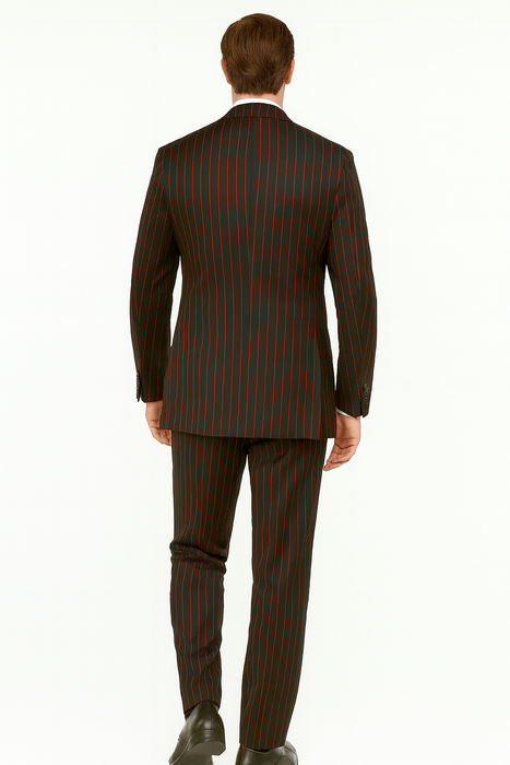 Men's  Black ~ Red Two Button Vest  Suit