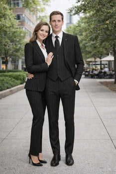 3 Piece Gangster Stripe Mars Vested Fashion Suit Black - Image 5