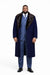 Dark Navy Blue Overcoat ~ Long Men's Dress Topcoat -  Winter coat With Fur Collar in and Fabric