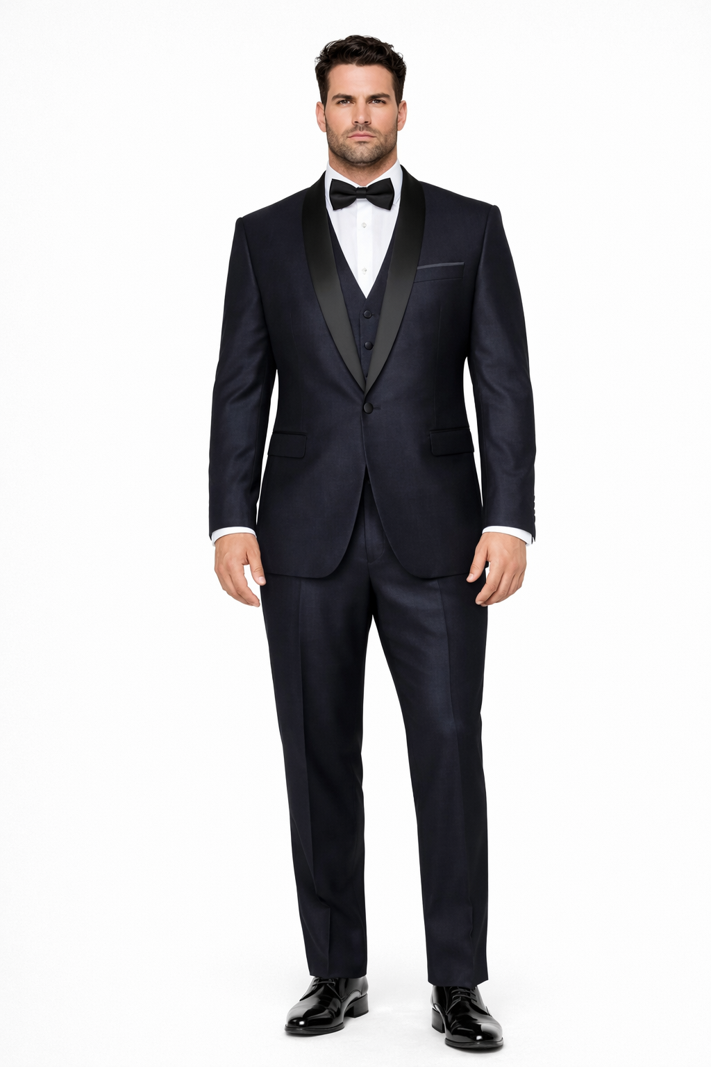 Indigo Shiny Tuxedo Vested Suit - Sateen Sharkskin Fabric Groom Suit - Image 6