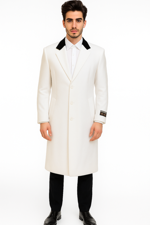 Mens Full Length and Cashmere Overcoat - Winter Topcoats - White Coat