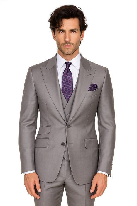 Big Lapel - Wide Lapel - Tom Ford Style Suit - Ticket Pocket - Gray