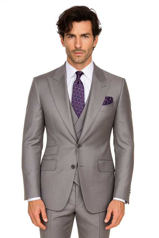 Big Lapel - Wide Lapel - Tom Ford Style Suit - Ticket Pocket - Gray