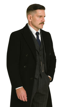 Arthur Shelby Vested Gray Plaid Peaky Blinders Suit - Peaky Blinders Outfit + Black  Double Breasted Overcoat (Peaky Blinder Custome) - Image 2