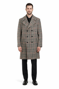 Men's Houndstooth Six Button Front Double Breasted Wool Overcoat