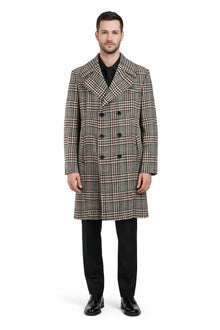 Men's Houndstooth Six Button Front Double Breasted Wool Overcoat