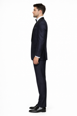 Indigo Shiny Tuxedo Vested Suit - Sateen Sharkskin Fabric Groom Suit - Image 2