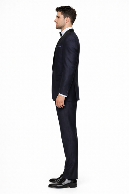 Indigo Shiny Tuxedo Vested Suit - Sateen Sharkskin Fabric Groom Suit - Image 2