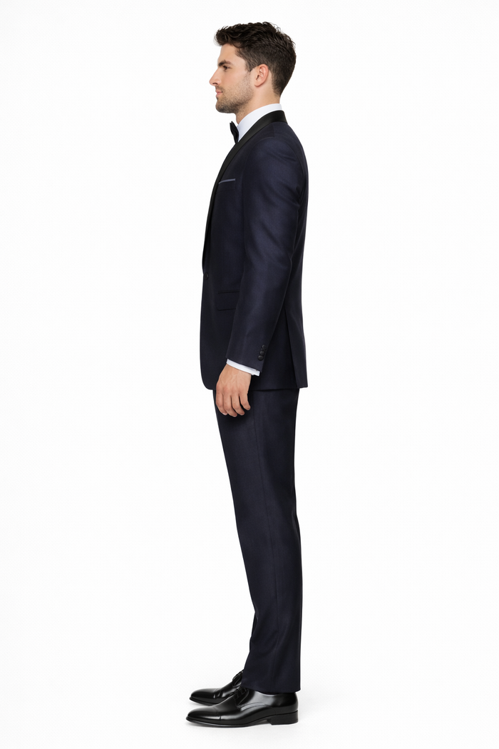 Indigo Shiny Tuxedo Vested Suit - Sateen Sharkskin Fabric Groom Suit - Image 2