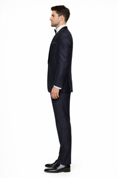 Indigo Shiny Tuxedo Vested Suit - Sateen Sharkskin Fabric Groom Suit - Image 2