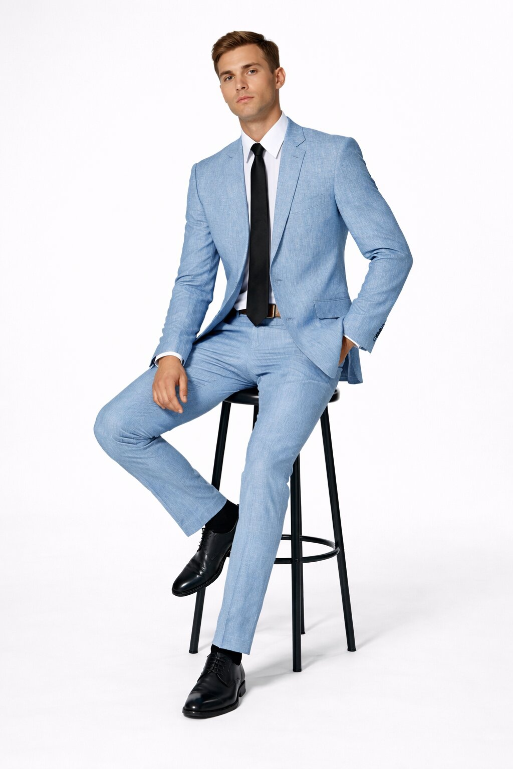 New Mens 2 Piece Luxurious 100% Mens Linen Suit - Cheap Priced Business Suits Clearance Sale 2 Buttons Blue