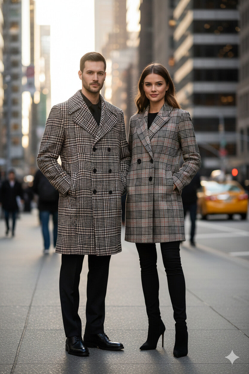 Men's Houndstooth Six Button Front Double Breasted Wool Overcoat - Image 5
