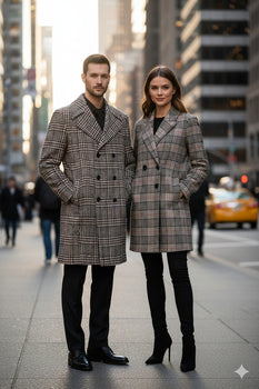 Men's Houndstooth Six Button Front Double Breasted Wool Overcoat - Image 5