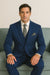 Men's Bold Gangster 1920s Vintage Navy Blue ~ White Gangster Bold Stripe 2 Buttons Vested Dress Suit for Men