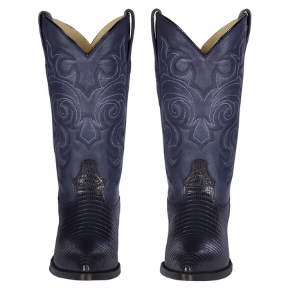 Lizard Cowboy Boots J-Toe Navy Blue - Image 5