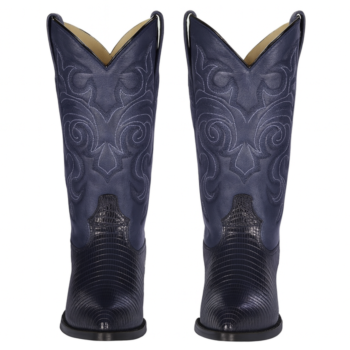 Lizard Cowboy Boots J-Toe Navy Blue - Image 5