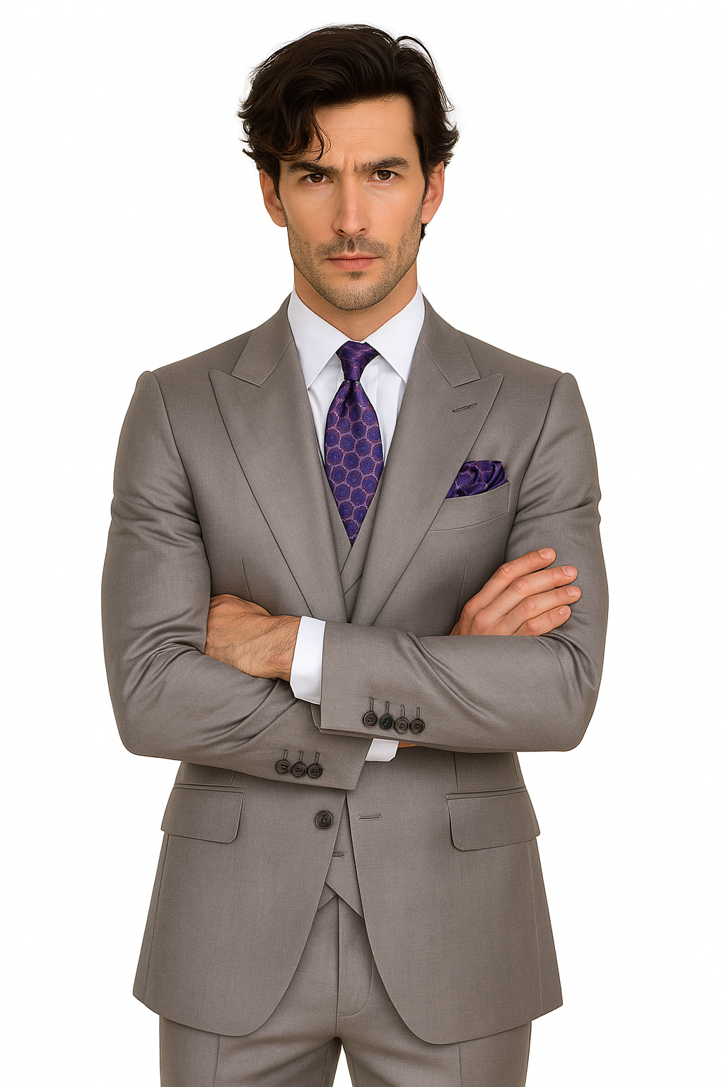 Big Lapel - Wide Lapel - Tom Ford Style Suit - Ticket Pocket - Gray - Image 8