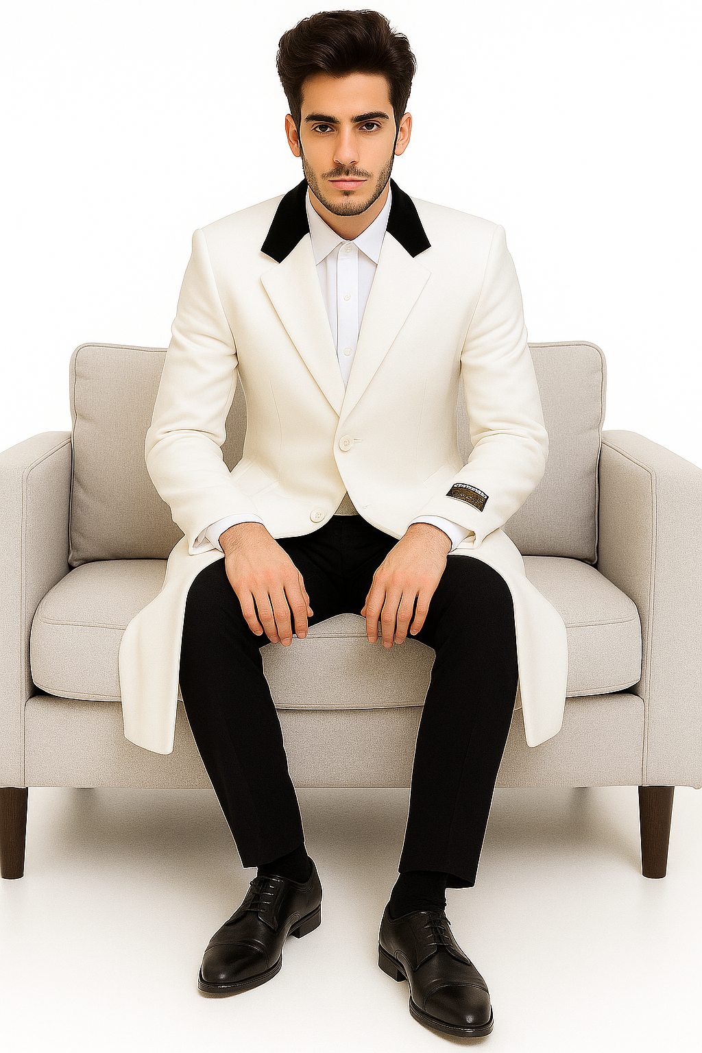 Mens Full Length and Cashmere Overcoat - Winter Topcoats - White Coat - Image 6