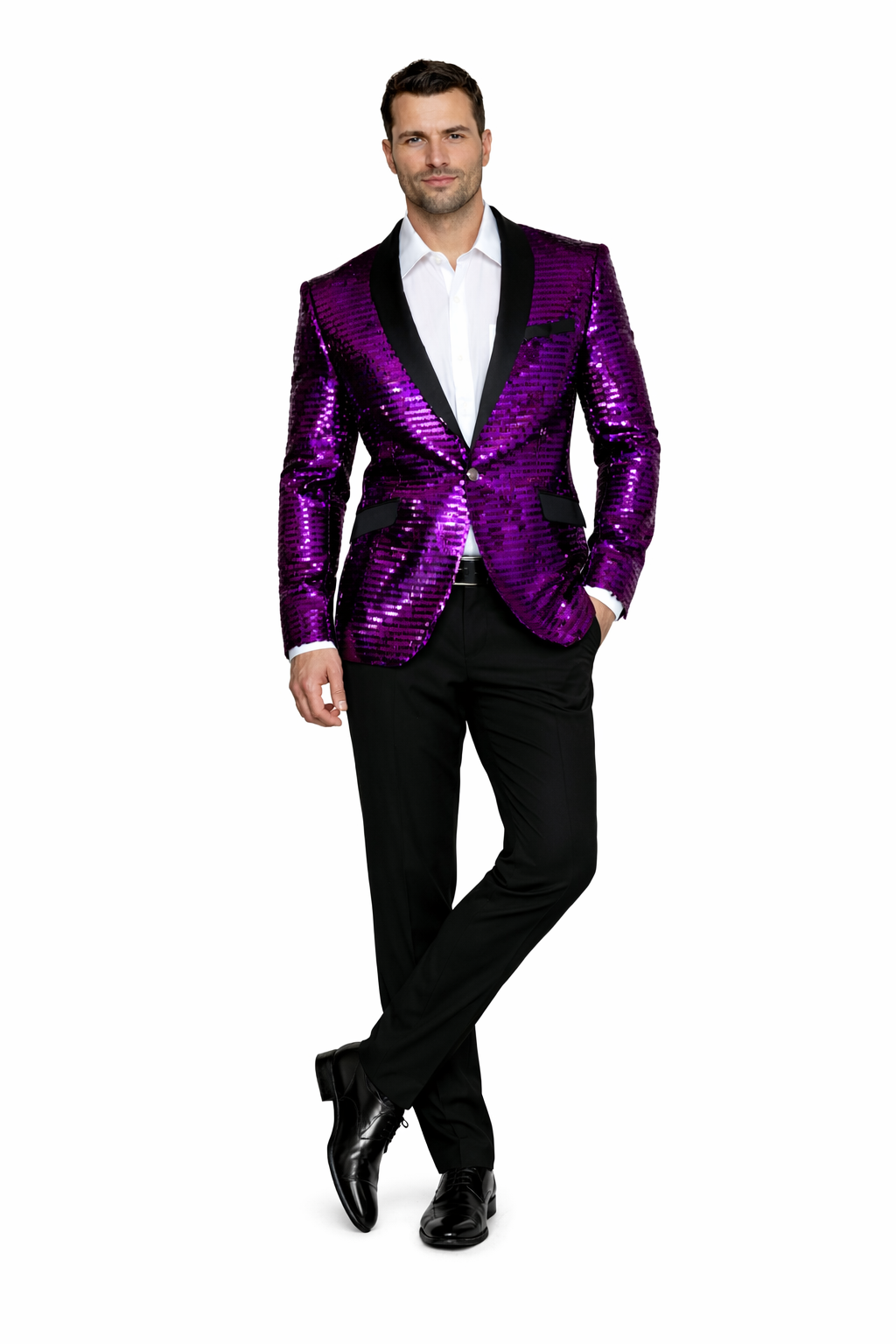 Men'S Purple Shiny Sequin Paisley 1 Button Blazer Dinner Jacket Sport Coat Jacket Sharkskin Flashy Stage Available In Peak Lapel - Image 7